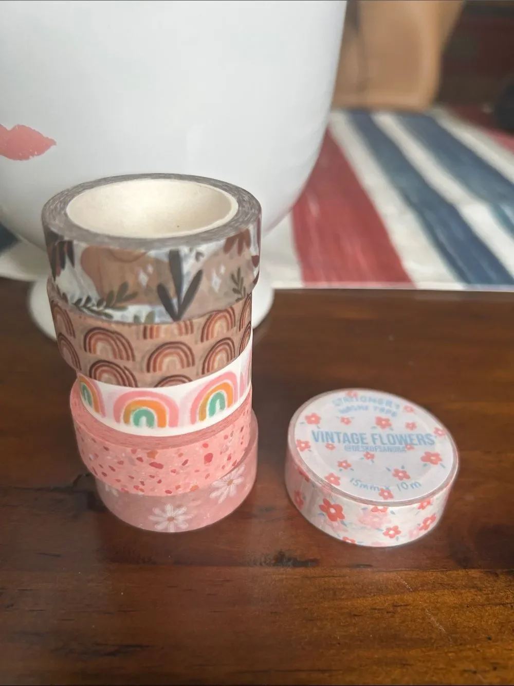 Assorted Pink & Peach Decorative Washi Tape Set bundle 6 items like new